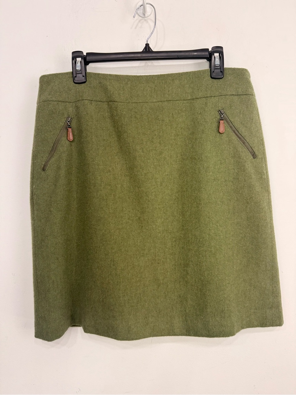 Talbots Green Wool Blend Zip Pocket Lined Autumn Winter Holiday Mini Skirt